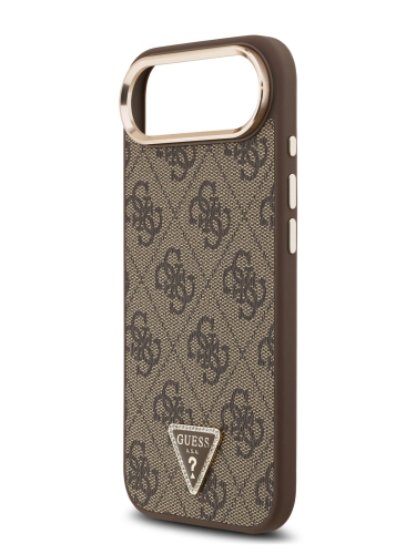 Guess для iPhone Air чехол PU 4G Triangle Diamond metal logo Gold camera Hard Brown (MagSafe)
