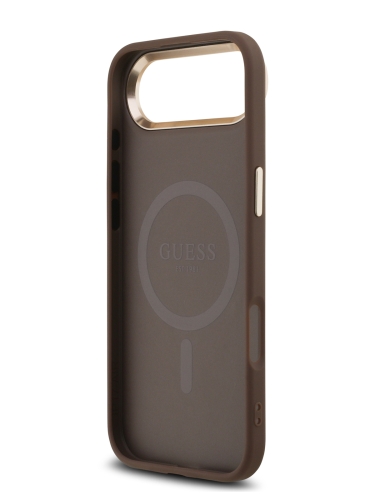 Guess для iPhone Air чехол PU 4G Triangle Diamond metal logo Gold camera Hard Brown (MagSafe)