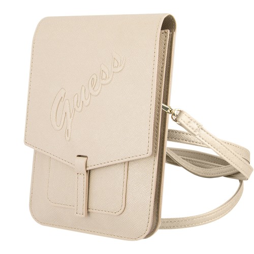 Сумка Guess Wallet Bag Saffiano Script logo для смартфонов, золотая