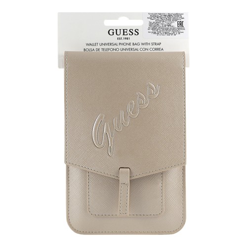Сумка Guess Wallet Bag Saffiano Script logo для смартфонов, золотая