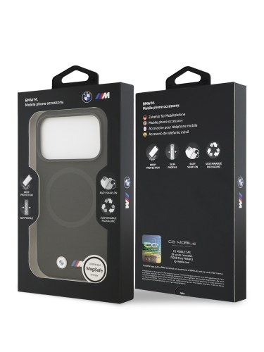 BMW для iPhone 17 Pro чехол M-series PU Full Wrapped Metal logo & Cam Hard Black (MagSafe)