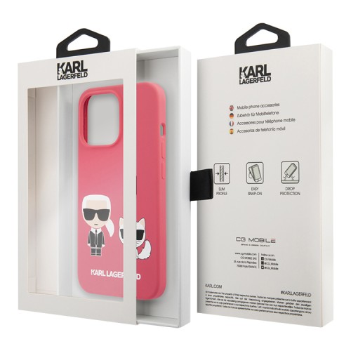 Karl Lagerfeld чехол Liquid silicone Karl & Choupette Hard для iPhone 13 Pro Max, фуксия