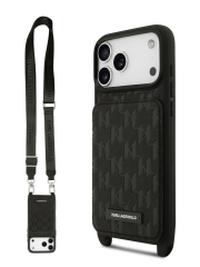 Karl Lagerfeld для iPhone 17 Pro Max чехол Crossbody cardslot PU Monogram Plate logo Hard Black