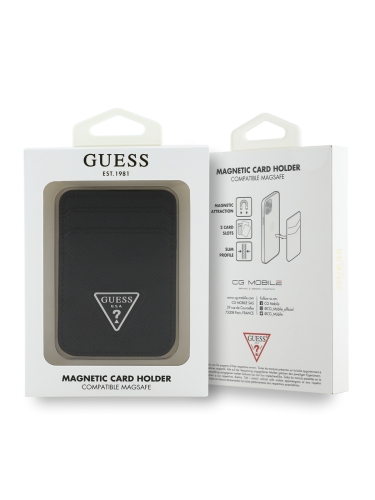 Guess картхолдер Wallet Cardslot MagSafe PU Grained leather Triangle Metal logo Black