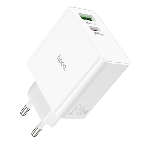 HOCO сетевое зарядное устройство C113A Awesome GaN charger Type-C PD65W + USB-A QC3.0 White