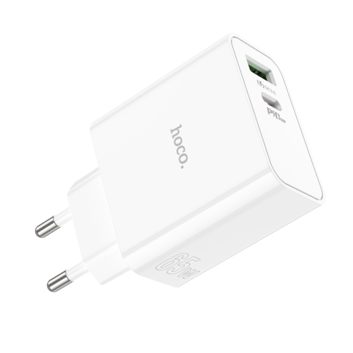 HOCO сетевое зарядное устройство C113A Awesome GaN charger Type-C PD65W + USB-A QC3.0 White
