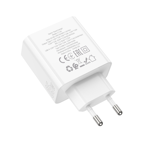 HOCO сетевое зарядное устройство C113A Awesome GaN charger Type-C PD65W + USB-A QC3.0 White