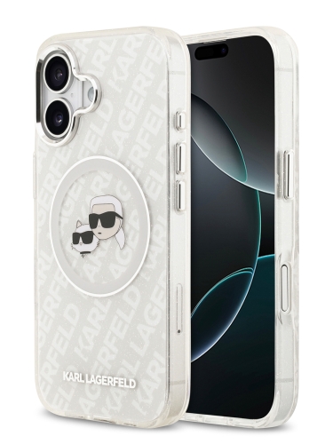 Karl Lagerfeld для iPhone 17 чехол IML NFT Karl&Choup Head on logo Metal Cam Hard Grey (MagSafe)