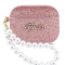 Guess для Airpods Pro 3 чехол Glitter flakes Metal logo with Pearl hand strap Pink