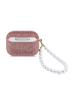 Guess для Airpods Pro 3 чехол Glitter flakes Metal logo with Pearl hand strap Pink