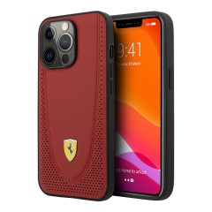 Кожаный чехол Ferrari Curved with metal logo Hard для iPhone 13 Pro Max, красный