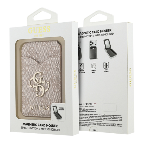 Guess картхолдер бумажник-стенд Wallet MagSafe Cardslot Stand with Mirror PU 4G Big metal logo Pink