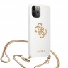 Чехол Guess Liquid Silicone 4G Big logo Hard +Gold chain для iPhone 12 Pro Max, белый