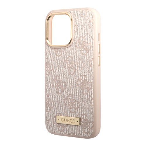 Чехол Guess PU 4G Plate metal logo Hard для iPhone 13 Pro, розовый (Magsafe)