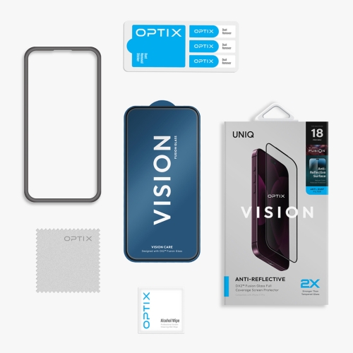 Uniq стекло для iPhone 18 Pro/17 Pro OPTIX Vision AR (DX2) Anti-Dust filter Black (+installer)