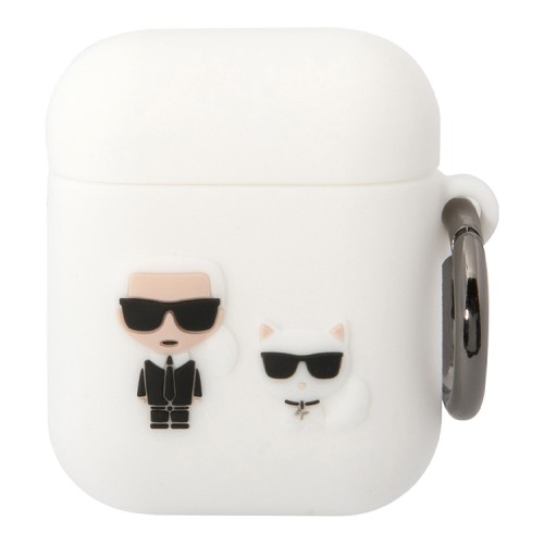 Чехол Lagerfeld Silicone case with ring Karl & Choupette для Airpods 1/2, белый
