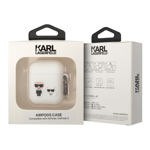 Чехол Lagerfeld Silicone case with ring Karl & Choupette для Airpods 1/2, белый