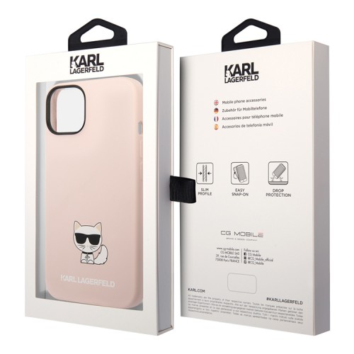 Чехол Lagerfeld Liquid silicone Choupette body Hard для iPhone 14, розовый
