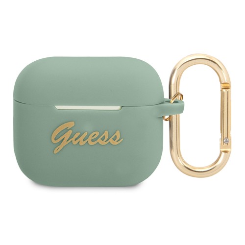 Чехол Guess Silicone Script logo с карабином для Airpods 3 (2021), зеленый