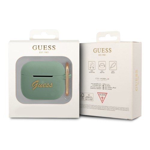 Чехол Guess Silicone Script logo с карабином для Airpods 3 (2021), зеленый