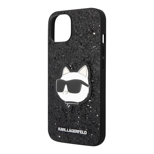 Чехол Lagerfeld Solid glitter NFT Choupette Hard для iPhone 14, черный