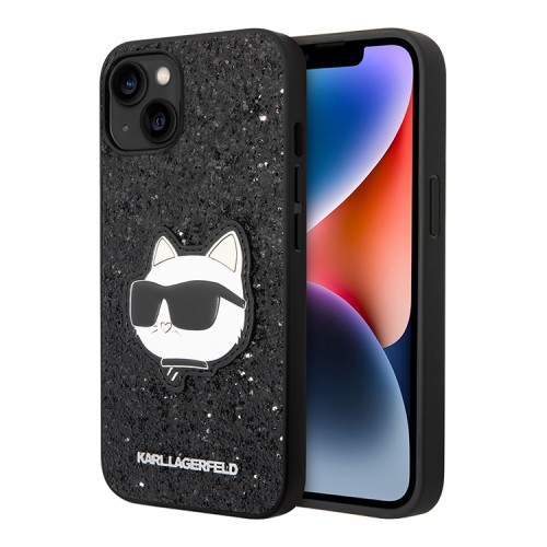 Чехол Lagerfeld Solid glitter NFT Choupette Hard для iPhone 14, черный
