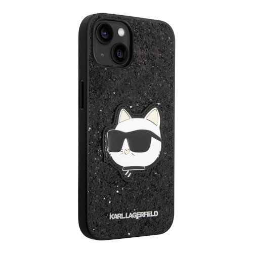 Чехол Lagerfeld Solid glitter NFT Choupette Hard для iPhone 14, черный