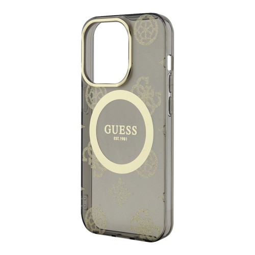 Чехол Guess Peony Glitter Hard для iPhone 14 Pro Max, черный/золотой (MagSafe)