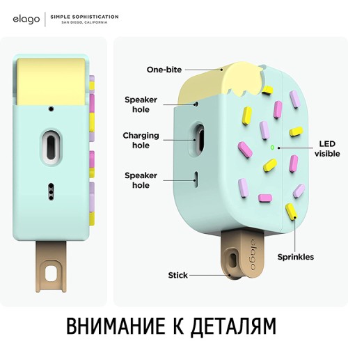 Чехол Elago Unique Ice Cream Hang case для AirPods Pro 2, Mint