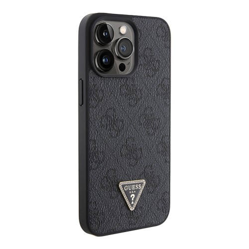 Guess для iPhone 15 Pro чехол PU 4G Triangle Diamond metal logo Hard Black