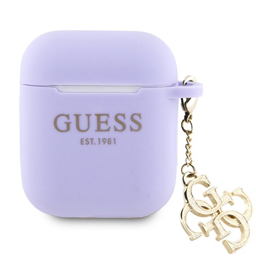 Guess для Airpods 1/2 чехол Liquid silicone with 4G Diamond charm Purple