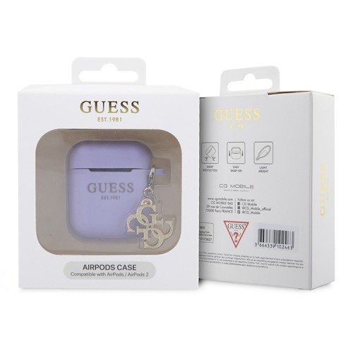 Guess для Airpods 1/2 чехол Liquid silicone with 4G Diamond charm Purple