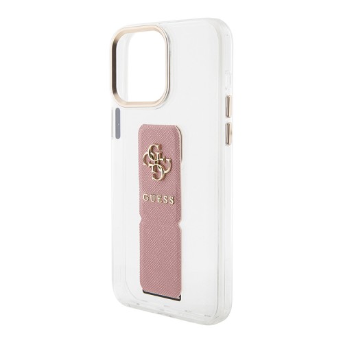 Guess для iPhone 15 Pro Max чехол GripStand PU Saffiano with 4G Big metal logo Hard Clear/Pink