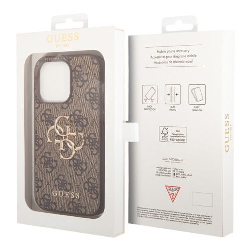 Guess для iPhone 15 Pro чехол PU 4G Big metal logo Hard Brown