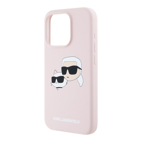 Karl Lagerfeld для iPhone 15 Pro чехол Liquid Silicone NFT Karl & Choupette Head Hard Pink (MagSafe)