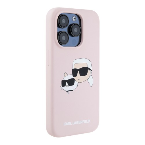 Karl Lagerfeld для iPhone 15 Pro чехол Liquid Silicone NFT Karl & Choupette Head Hard Pink (MagSafe)