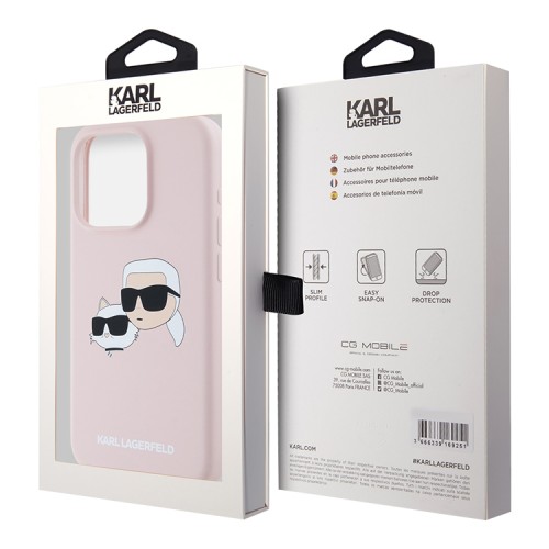 Karl Lagerfeld для iPhone 15 Pro чехол Liquid Silicone NFT Karl & Choupette Head Hard Pink (MagSafe)
