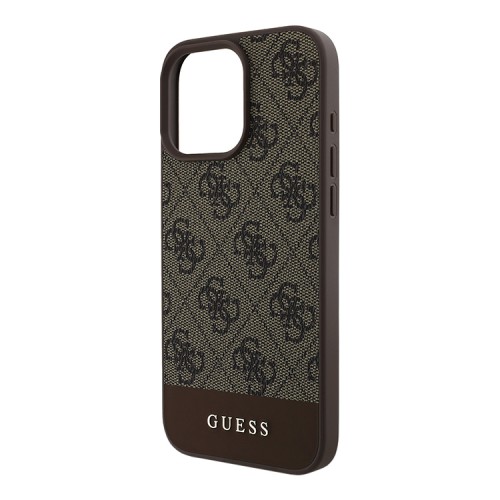 Guess для iPhone 16 Pro Max чехол PU кожа 4G Bottom stripe Metal logo Brown