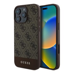 Guess для iPhone 16 Pro Max чехол PU кожа 4G Bottom stripe Metal logo Brown