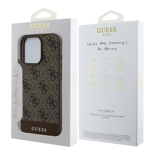 Guess для iPhone 16 Pro Max чехол PU кожа 4G Bottom stripe Metal logo Brown