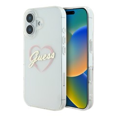 Guess для iPhone 16 чехол PC/TPU Heart Transparent