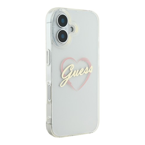 Guess для iPhone 16 чехол PC/TPU Heart Transparent