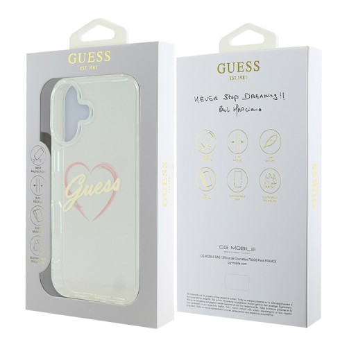 Guess для iPhone 16 чехол PC/TPU Heart Transparent
