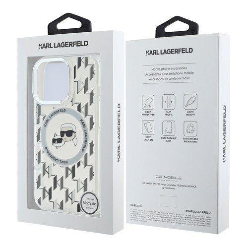Karl Lagerfeld для iPhone 16 Pro чехол PC/TPU Monogram NFT Karl&Choupette прозрачный (MagSafe)