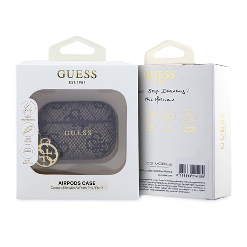 Guess для Airpods Pro 2 чехол PU leather 4G with Classic metal logo and Charm Brown