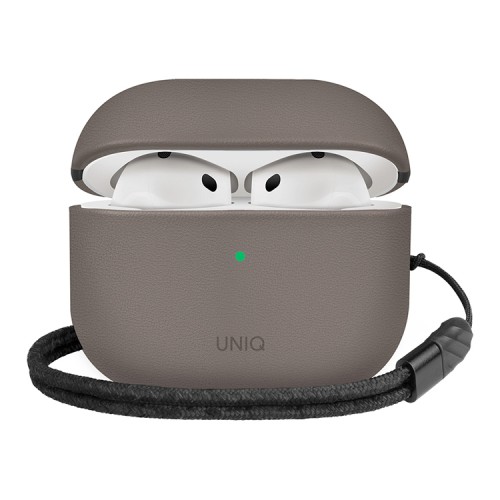 Uniq для Airpods 4 чехол Lyden Leatherette with handstrap Grey