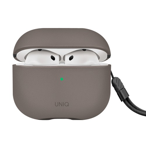 Uniq для Airpods 4 чехол Lyden Leatherette with handstrap Grey