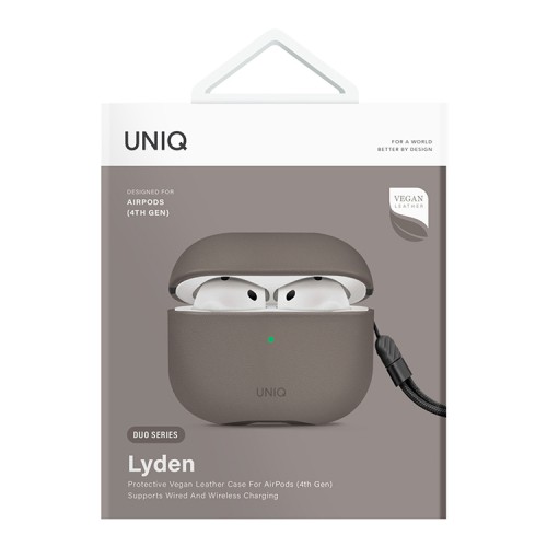 Uniq для Airpods 4 чехол Lyden Leatherette with handstrap Grey