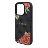 Guess для iPhone 16 Pro чехол PU Flowers Roses Hard Black (MagSafe)