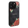 Guess для iPhone 16 Pro чехол PU Flowers Roses Hard Black (MagSafe)